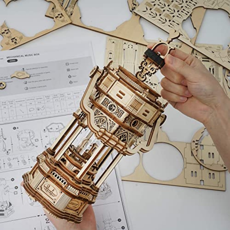 ROBOTIME 3D 나무 퍼즐 DIY 뮤지컬 박스 빌딩 키트 구축용 기계 모델(빅토리아 랜턴)