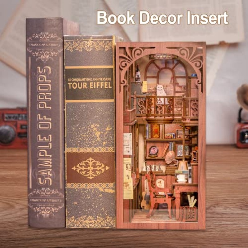 FSOLIS DIY 책 구석 키트, DIY 인형의 집 DIY 방 장식 키트 먼지 커버가 있는 북엔드 책 장식 모델 키트 Booknook 책장 삽입 책 구석 키트 성인용(비밀 리듬)