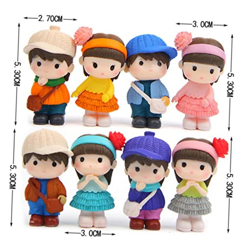 ORFOFE 24pcs 미니 인형 동상 미니어처 액션 피규어 케이크 인형 생일 동상 장식 풍경 소년 토퍼 선물 다채로운 정원 카와이 소녀 자동차 귀여운 DIY 장식품 마이크로