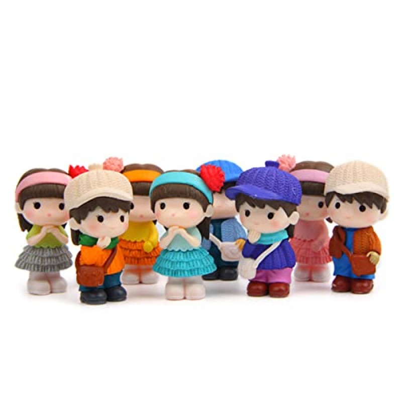 ORFOFE 24pcs 미니 인형 동상 미니어처 액션 피규어 케이크 인형 생일 동상 장식 풍경 소년 토퍼 선물 다채로운 정원 카와이 소녀 자동차 귀여운 DIY 장식품 마이크로