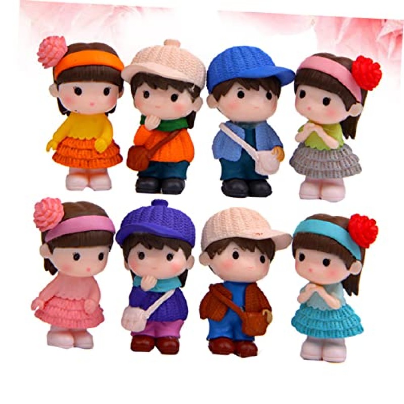 ORFOFE 24pcs 미니 인형 동상 미니어처 액션 피규어 케이크 인형 생일 동상 장식 풍경 소년 토퍼 선물 다채로운 정원 카와이 소녀 자동차 귀여운 DIY 장식품 마이크로