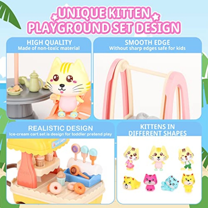 SweetAce 고양이 장난감 어린이를위한 41 Pcs 고양이 피규어 Playset 고양이 가족의 날 놀이 세트 고양이 장면 장난감 유아 역할 놀이 교육 장난감-소녀와 소년 연령 3 이상을위한 훌륭한 선물