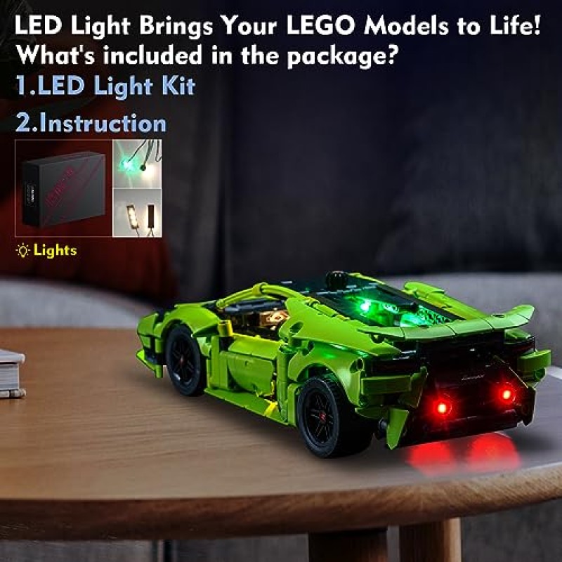 레고 람보르기니 Huracán Tecnica 42161용 LocoLee LED 조명 키트, DIY 조명 세트 액세서리 레고 42161 팬용 빌딩 세트와 호환 가능(조명만, 모델 없음)