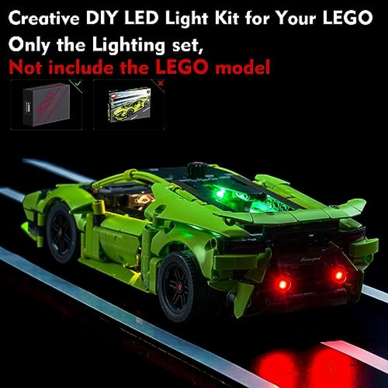 레고 람보르기니 Huracán Tecnica 42161용 LocoLee LED 조명 키트, DIY 조명 세트 액세서리 레고 42161 팬용 빌딩 세트와 호환 가능(조명만, 모델 없음)