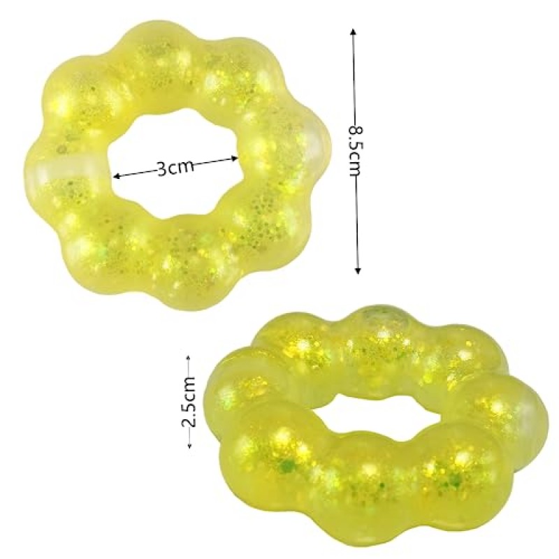 6팩 웨어러블 스퀴시 스트레스 완화 장난감, 도넛 스퀴시 스트레스 완화 장난감, 크리스탈 반짝이 팔찌 부드러운 감각 안절부절 장난감, 어린이 파티 호의, 교실 보상, Goody Bag Stuffers