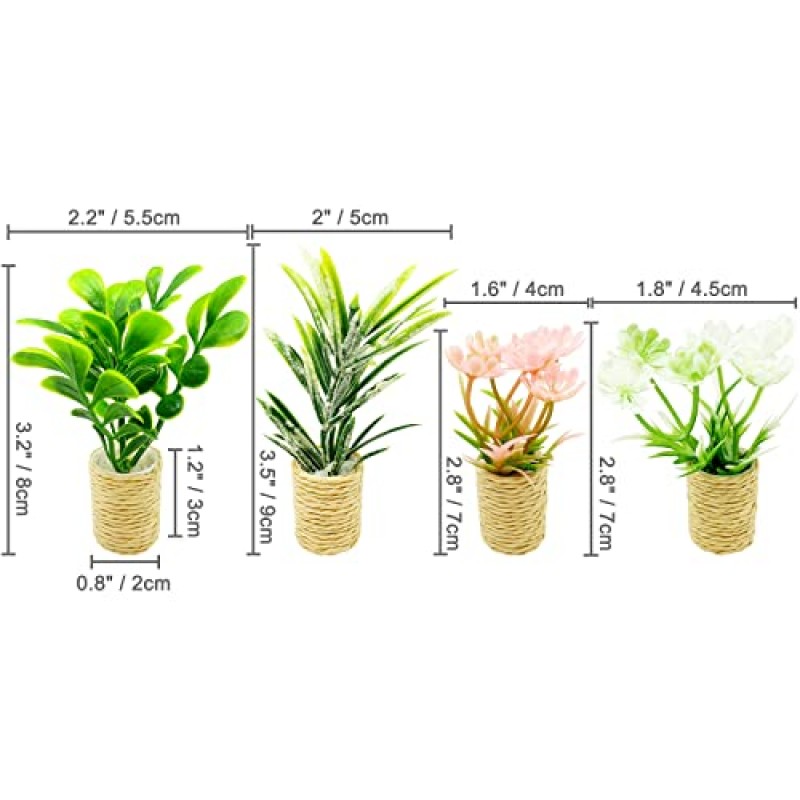 4Pcs 소형 화분 꽃 나무 바구니 인공 분재 1:12 미니 인형 집 요정 정원 장면 모델 마이크로 조경 장식