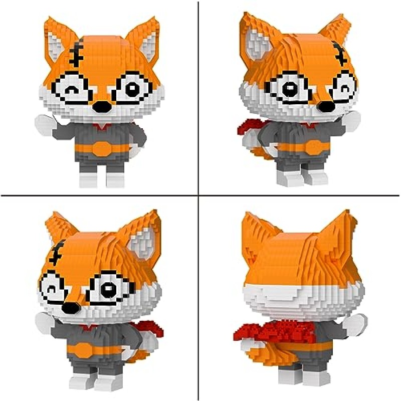 Larcele 마이크로 빌딩 블록 동물 세트, DIY 미니 3D 건물 장난감 벽돌, 1384 조각 KLJM-07 (리틀 폭스)