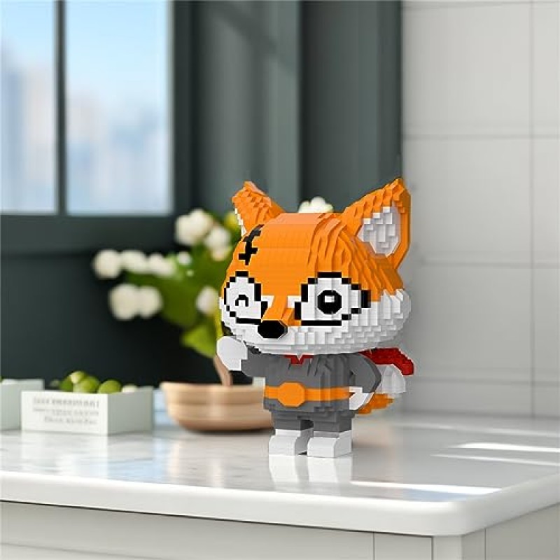 Larcele 마이크로 빌딩 블록 동물 세트, DIY 미니 3D 건물 장난감 벽돌, 1384 조각 KLJM-07 (리틀 폭스)