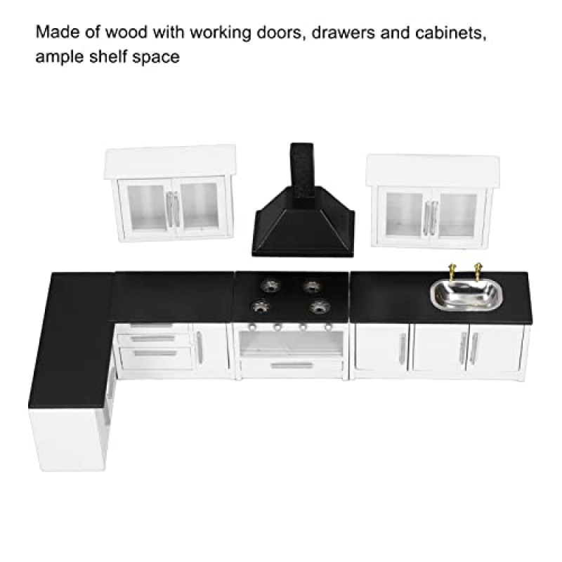 인형의 집 주방 가구, 현대적인 스타일 1:12 미니 인형의 집 주방 캐비닛 시뮬레이션 생활 장면 어린이를 위한 바를 위한 실물과 같은 충분한 선반 공간