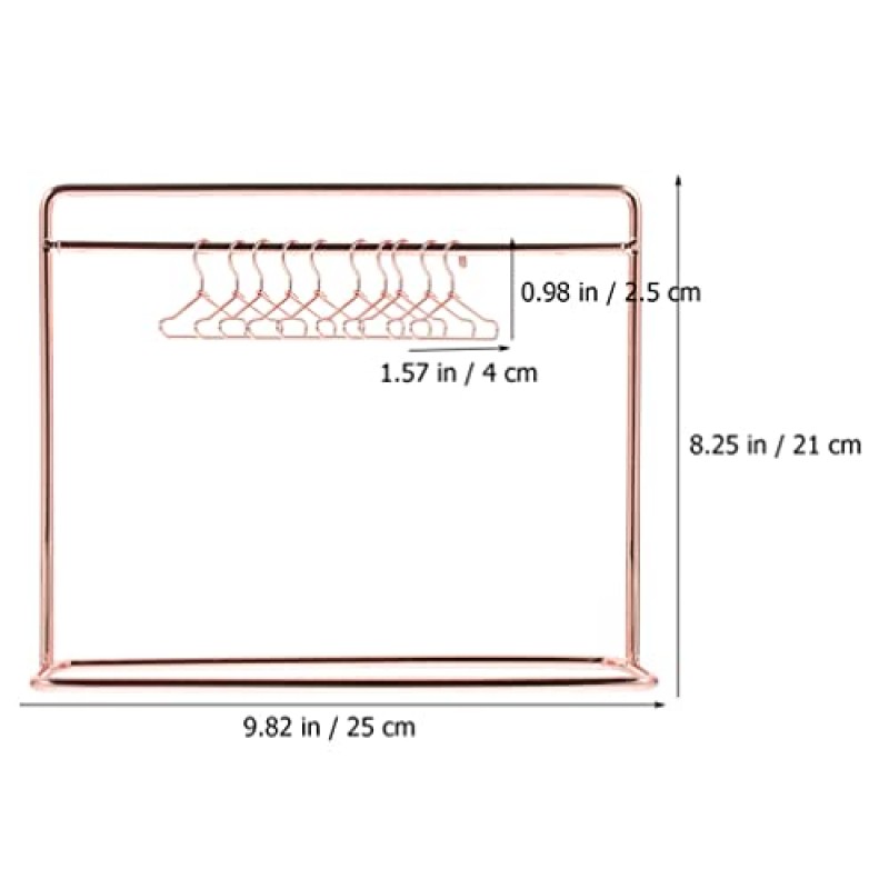 Toddmomy 1 세트 소형 인형 의류 랙, 옷걸이가있는 금속 인형 의류 랙 인형 집 용품 용 미니 인형 옷장 가구 액세서리, 로즈 골드