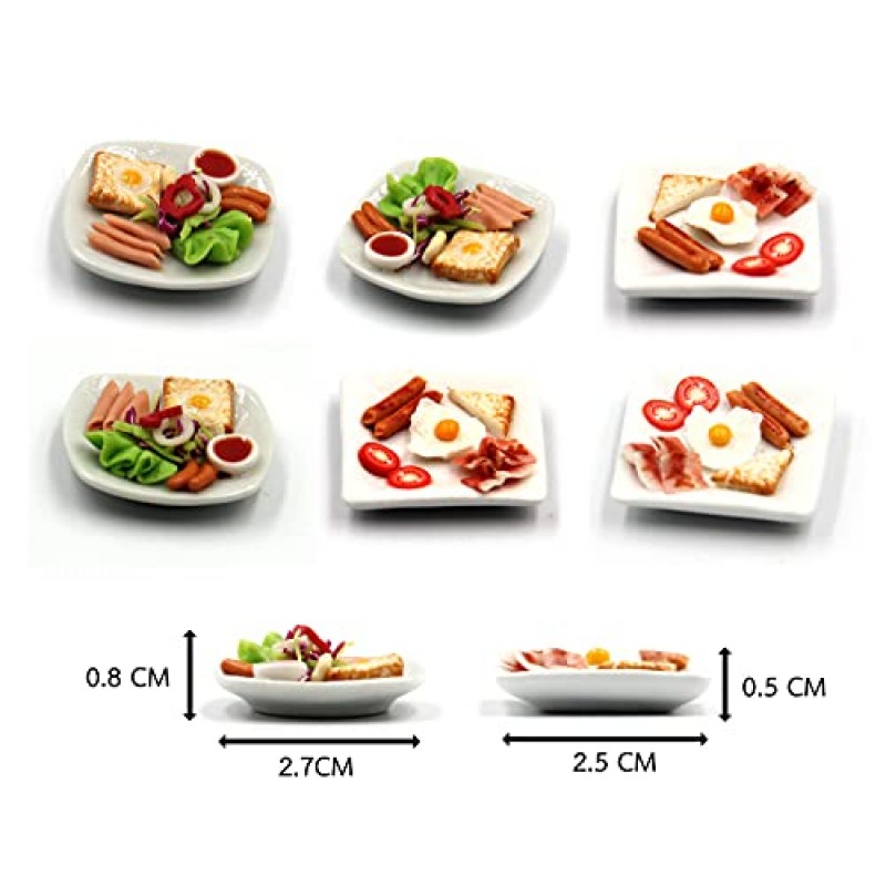10가지 모듬 아침식사 세트 - 미니어처 음식, 장식용 작은 음식 인형집, 인형집, 디오라마 (스케일 1:24, 1/24)