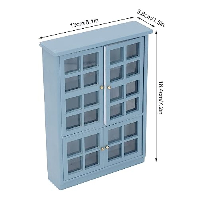 Luqeeg 인형 집 가구 캐비닛, 1:12 규모 소형 나무 인형 집 책장, 투명 도어가있는 미니 캐비닛 디스플레이 선반 인형 룸 소형 찬장 장식 액세서리