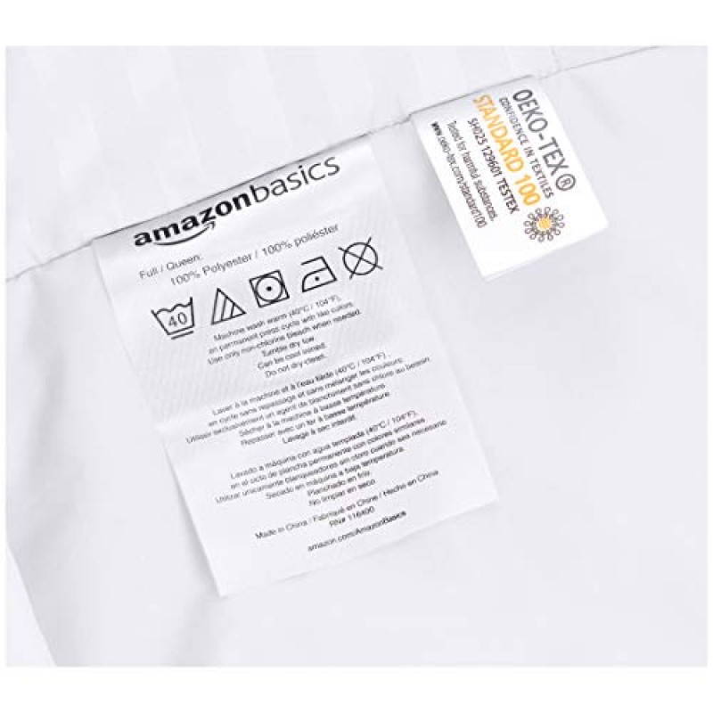 Amazon Basics 극세사 이불 커버 세트 3피스, 풀/퀸, 브라이트 화이트, 스트라이프