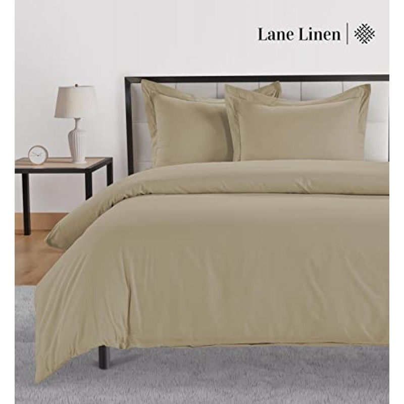 LANE LINEN 100% 오가닉 순면 퀸 이불 커버 세트, 3피스 세트(이불 커버 1개, 베개 샴 2개) 긴 스테이플 면, 퍼케일 직조, 부드럽고 통기성이 뛰어나며 버튼 여밈이 있는 이불 커버 - 린넨