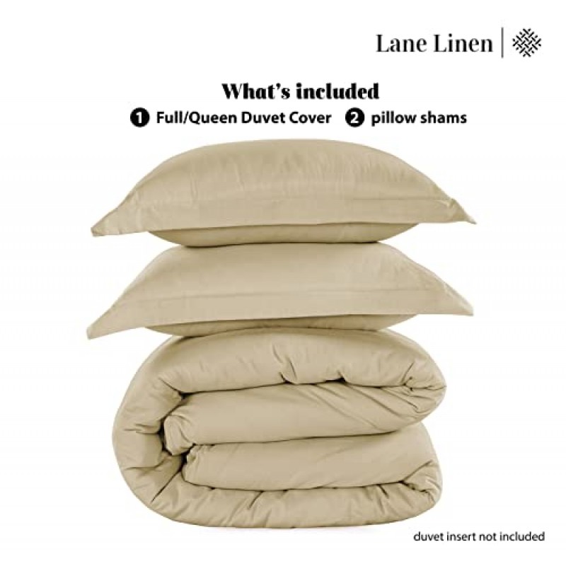 LANE LINEN 100% 오가닉 순면 퀸 이불 커버 세트, 3피스 세트(이불 커버 1개, 베개 샴 2개) 긴 스테이플 면, 퍼케일 직조, 부드럽고 통기성이 뛰어나며 버튼 여밈이 있는 이불 커버 - 린넨