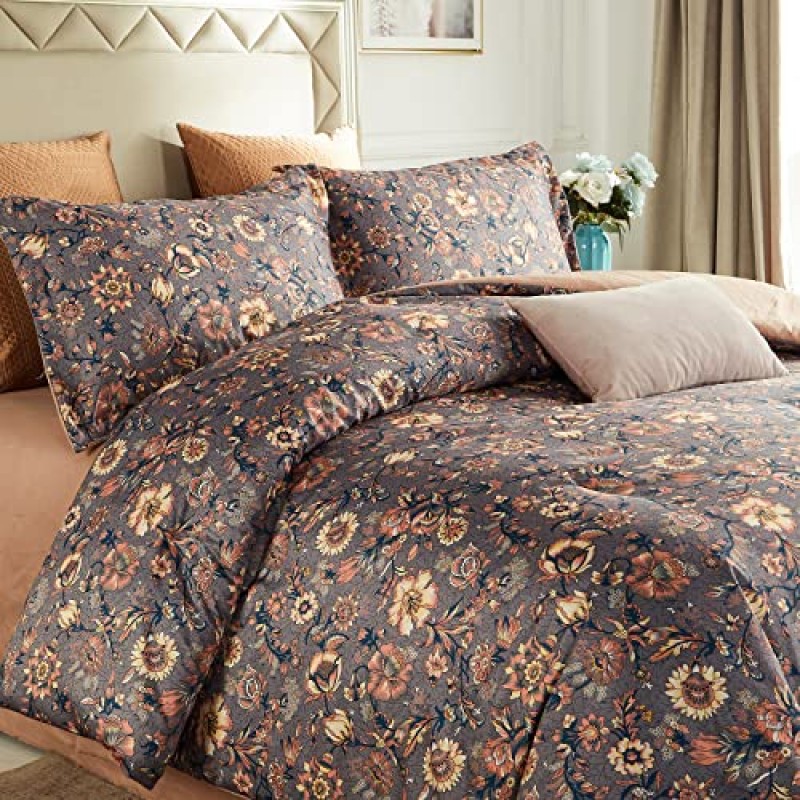 Cupocupa 이불 커버 퀸 사이즈 세트 - 퀸 사이즈 침대를 위한 아름다운 보호 꽃 무늬가 있는 빈티지 부드러운 침구 - 우아함과 편안함을 더해주는 베개 커버가 함께 제공됩니다