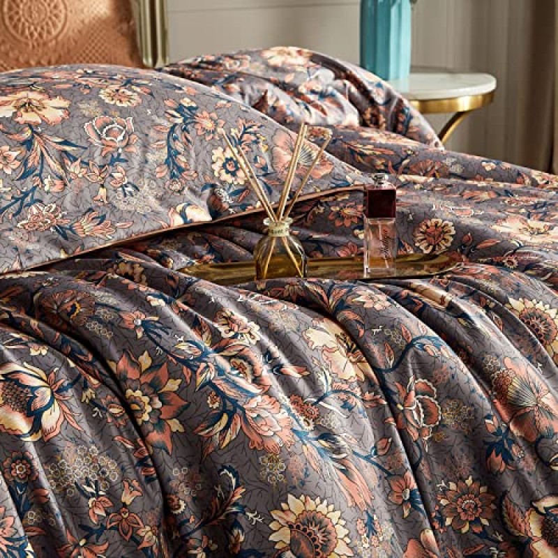 Cupocupa 이불 커버 퀸 사이즈 세트 - 퀸 사이즈 침대를 위한 아름다운 보호 꽃 무늬가 있는 빈티지 부드러운 침구 - 우아함과 편안함을 더해주는 베개 커버가 함께 제공됩니다