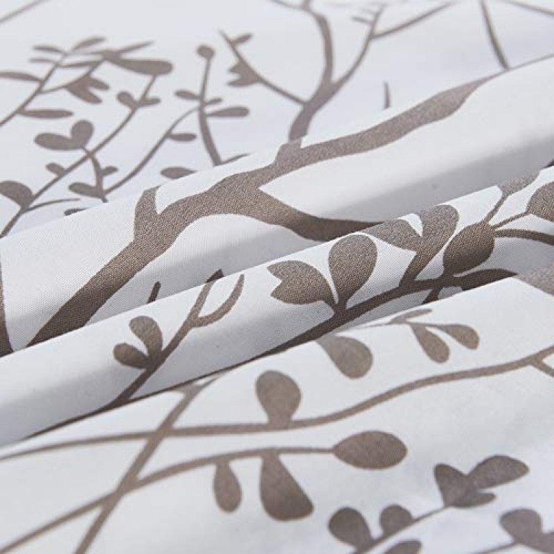 Vaulia 소프트 극세사 이불 커버 세트, 프린트 나뭇가지 패턴 흰색 및 갈색 색상 - 퀸(이불 커버 1개, 베개 샴 2개)