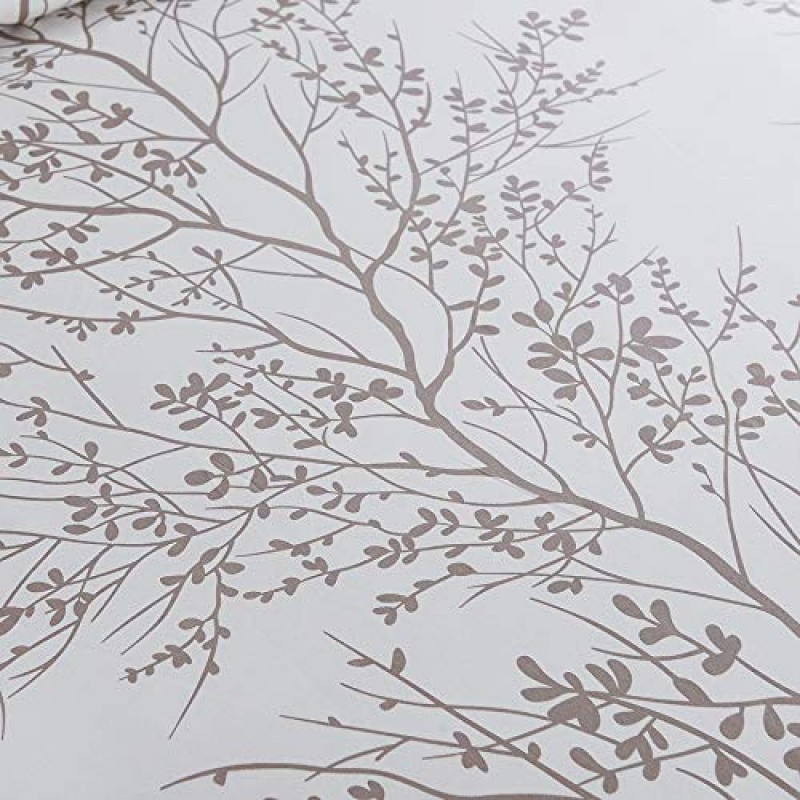 Vaulia 소프트 극세사 이불 커버 세트, 프린트 나뭇가지 패턴 흰색 및 갈색 색상 - 퀸(이불 커버 1개, 베개 샴 2개)