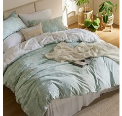 Bedsure 이불 커버 퀸 사이즈 - 지퍼 여밈이 있는 양면 꽃무늬 이불 커버 세트, 녹색 침구 세트, 3개, 이불 커버 1개(90