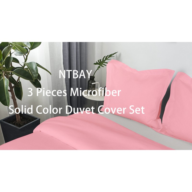 NTBAY 100% 브러시드 마이크로파이버 트윈 이불 커버 세트, 2개 슈퍼 소프트 핑크 침구 세트, 넥타이와 베개 가짜가 포함된 단색 지퍼 이불 커버