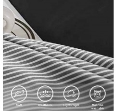 ETDIFFE 그레이 스트립 이불 커버 퀸사이즈, 3피스 농가 세로 줄무늬 패턴 극세사 침구 이불 커버 세트, 부드럽고 가벼운 핀스트라이프 이불 커버, 흰색 및 회색(90x90)