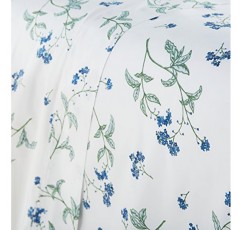 Southshore Fine Linens - BRITEYARN - Myosotis Scorpiodes 프린트 - 300 TC 100% 면 이불 커버 세트, 화이트, 풀/퀸