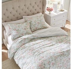 Laura Ashley 홈 - 킹 사이즈 이불 커버 세트, 양면 면 침구, 어울리는 샴, 사계절 통기성이 뛰어난 홈 데코(매들린 블루, 킹)