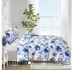 Nanko 퀸 사이즈 이불 커버 세트, 파란색 흰색 꽃무늬 패턴, 극세사 이불 이불 침구 커버(지퍼 타이 포함) - 남성 및 여성을 위한 봄 현대 농가 침대 세트, 회색 꽃 3pc 90 x 90