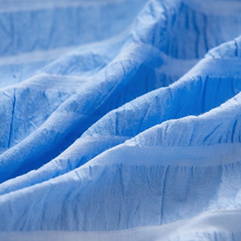 Merryfeel 면 이불 커버 세트 킹, 100% 면 시어서커 ​​이불 커버 세트, 파란색과 흰색 줄무늬, 침구 세트 3개(이불 커버 1개와 베개솜 2개)