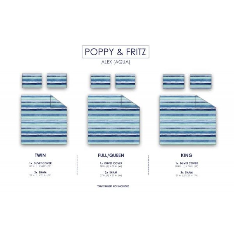 Poppy & Fritz - 퀸 이불 커버 세트, 면 양면 침구, 어울리는 샴, 사계절 홈 데코(알렉스 블루, 퀸)