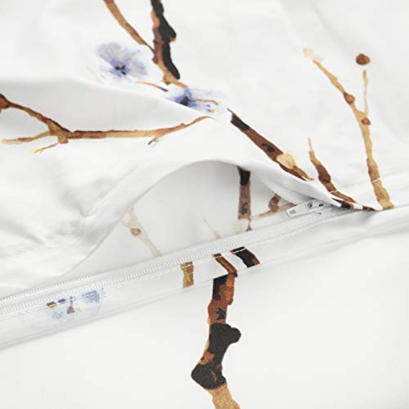Chanasya 프리미엄 바이올렛 벚꽃 이불 커버 침구 세트 킹 ​​사이즈 - 수채화 꽃무늬 3피스 세트 사쿠라 나무 세트 극세사 프린트 침대 커버 - 매우 부드럽고 가볍고 통기성이 좋습니다.