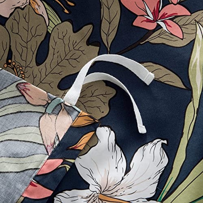 Eikei 모던 빈티지 레트로 모드 프린트 침구 이집트 면 이불 커버 세트 미니멀리스트 시크 식물 디자인 아시아 젠 스타일 가역 패턴 열대 꽃(열대 꽃, 트윈)