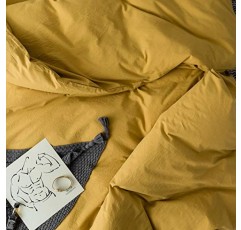 노란색 이불 커버 킹, 100% 천연 워시 면 3개 노란색 침구 세트, 단색 캐주얼 심플 스타일 이불 커버, 클로저 타이 포함, 매우 부드럽고 편안한 자연 주름(노란색, 킹)