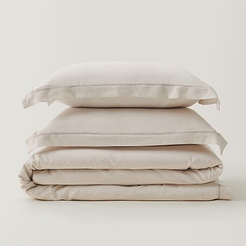 더블 스티치 by Bedsure Linen 리오셀 이불 커버 세트 - 통기성 이불 커버 퀸, 천연 고급 침구 세트, 집들이 선물로 딱, 이불 커버 1개, 샴 2개, 귀리