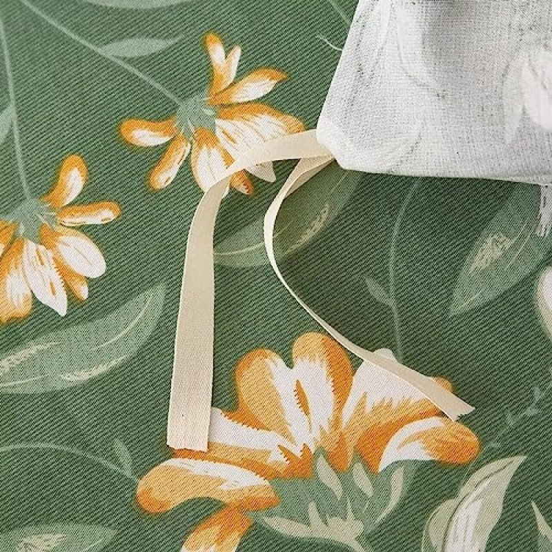 Mucalis 짙은 녹색 이불 커버 꽃 여왕 100% 면 식물 노란색과 흰색 꽃 패턴 3피스 침구 세트, 지퍼 클로저 코너 넥타이, 내구성, 통기성, 간편한 관리