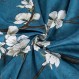 Eikei 아몬드 나무 꽃 꽃 이불 커버 Chinoiserie 세련된 스타일 피는 나무 덩굴과 가지 긴 스테이플 면 3피스 침구 세트 아시아 정원(프러시안 블루, 퀸)