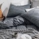 줄무늬 침대 시트 100% 천연 순면 - 3종 세트 - 줄무늬 이불 커버 세트, 베이지 줄무늬 패턴이 인쇄된 회색 이불 커버(다크 그레이, 퀸)