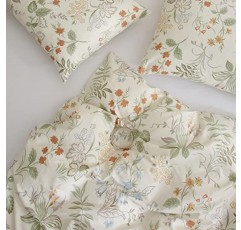 BuLuTu 녹 꽃 이불 커버 킹 사이즈 - 양면 녹색 식물 꽃 잎 부드러운 면 이불 커버 세트, 흰색 심미적 침구 세트 3개, 이불 커버 1개(104x90인치) 및 베개 커버 2개