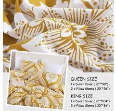 Bedduvit 면 이불 커버 퀸 - 노란색 다마스크 퀸 이불 커버 세트, 통기성 미니멀리즘 다마스크 무늬 이불 커버 퀸 사이즈, 베개 샴 2개 포함