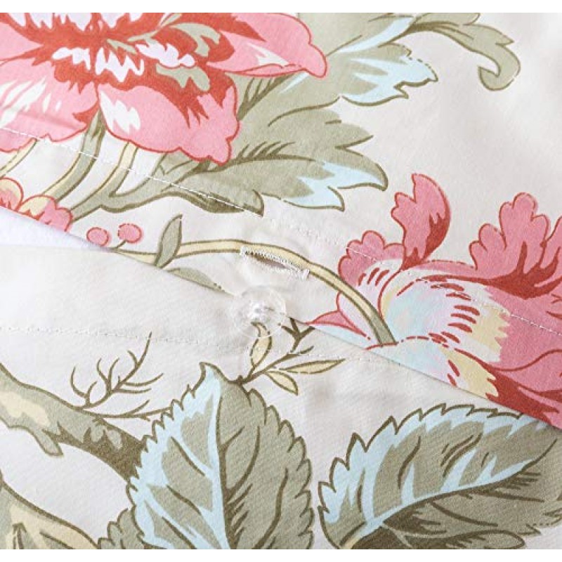Eikei 홈 프랑스 컨트리 가든 투알 꽃 무늬 이불 이불 커버 면 침구 세트 아시아 스타일 태피스트리 패턴 시누아즈리 모란 꽃 나무 가지 여러 가지 빛깔의 디자인 (퀸, 아이보리)