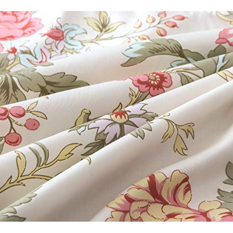 Eikei 홈 프랑스 컨트리 가든 투알 꽃 무늬 이불 이불 커버 면 침구 세트 아시아 스타일 태피스트리 패턴 시누아즈리 모란 꽃 나무 가지 여러 가지 빛깔의 디자인 (퀸, 아이보리)