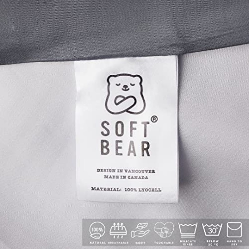 SOFTBEAR 100% 텐셀 리오셀 슈퍼 소프트 이불 커버 퀸 사이즈 세트 3개 - 냉각 리오셀 침대 시트 - 지퍼 잠금 장치 및 4코너 타이 포함 - 어스 그레이-실버 색상의 단색 양면 가능