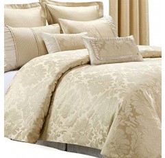 Wholesalebeddings Sara Jacquard Cotton Blend, King-California King 7PC 커버 세트, 베이지 멀티 톤