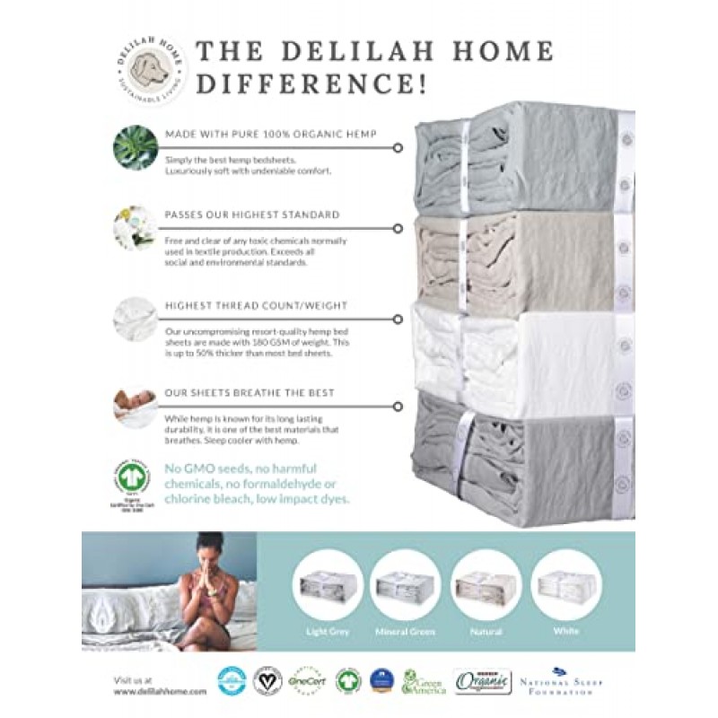 Delilah Home 지속 가능한 생활 100% 유기농 대마 여왕 이불 커버, GOTS 및 Vegan.org 인증, 포르투갈에서 자랑스럽게 제작, 흰색