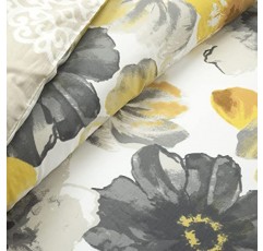 Lush Decor Leah 6피스 꽃무늬 이불 세트, 풀/퀸, 옐로우 & 그레이
