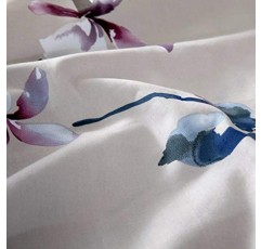 Eikei 현대 수채화 꽃 프린트 이불 이불 커버 3개 세트 라일락 난초 목련 꽃 잎 가지 면 새틴 300tc 럭셔리 꽃 침구 (슈퍼 킹, 베이지)