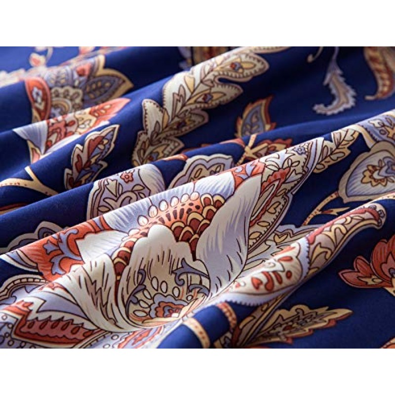 Eikei 홈 럭셔리 자코비안 꽃 정원 3피스 이불 커버 세트 베이지 블루 영국식 빈티지 꽃무늬 면 100%(퀸)