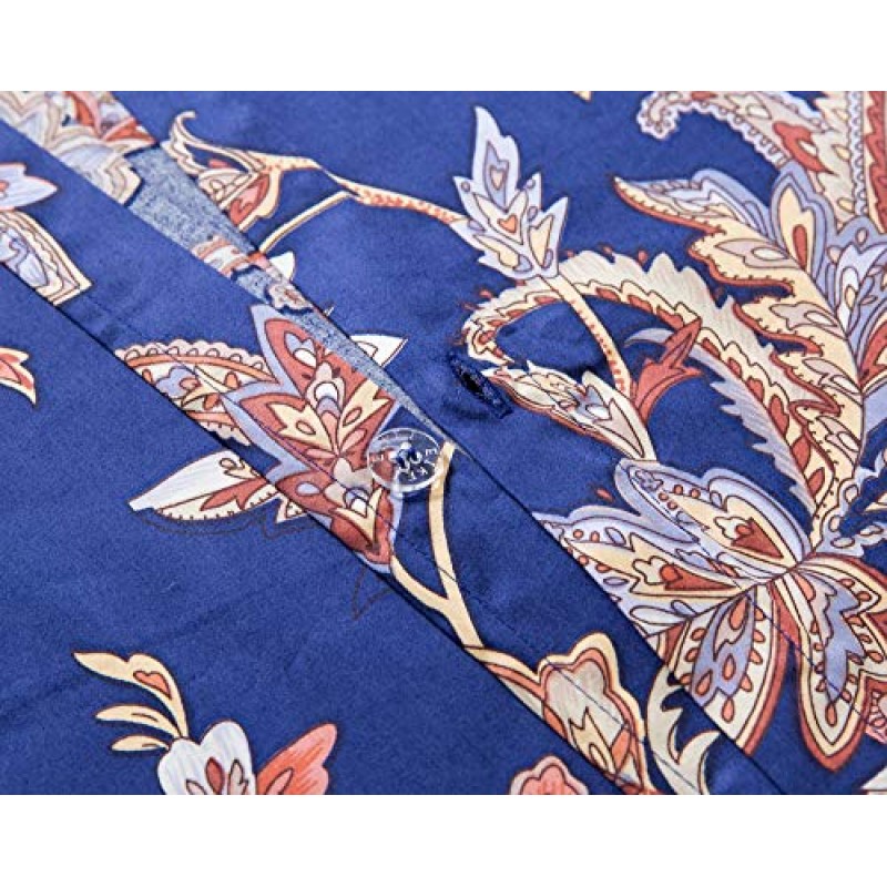 Eikei 홈 럭셔리 자코비안 꽃 정원 3피스 이불 커버 세트 베이지 블루 영국식 빈티지 꽃무늬 면 100%(퀸)