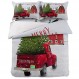 4 조각 침구 세트 빈티지 농장 트럭과 붉은 헛간 캘리포니아 킹 이불 커버와 부드러운 플랫 이불 커버 시트 침대보 베개 커버 침실용 눈 덮인 겨울 녹색 크리스마스 트리